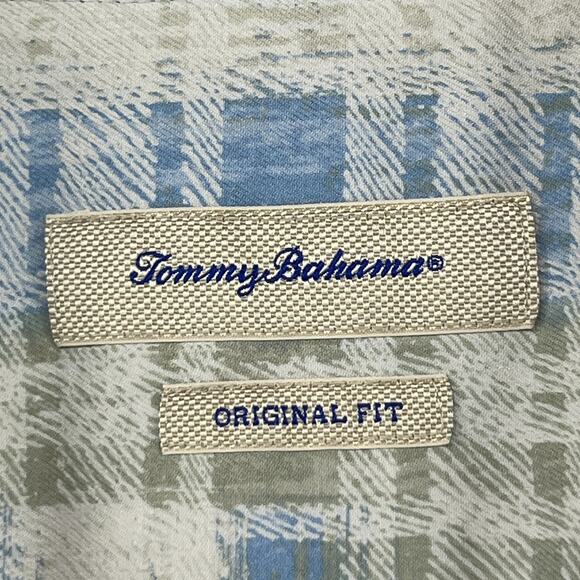 TOMMY BAHAMA Shirt Men 2XL Island Zone Silk Blend Twill Plaid Loop Collar Orange - Picture 4 of 14